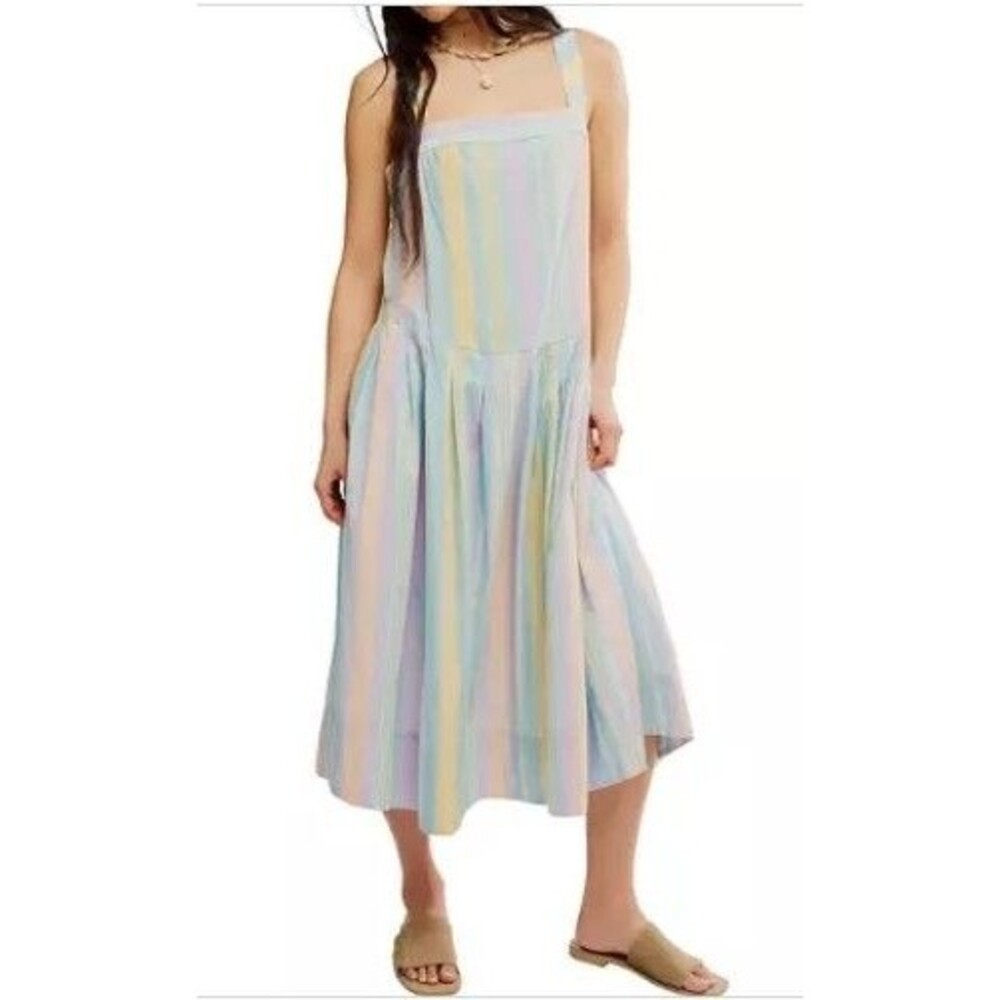 Free People Primavera Stripe Cotton Midi Dress Pastel Stripes Small